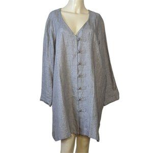 VIVID Natural long sleeve minimalist design button front gray Linen mini dress L